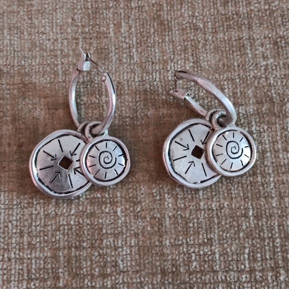 Silver Tone Hoop Dangle Earrings - Picture 5 of 7